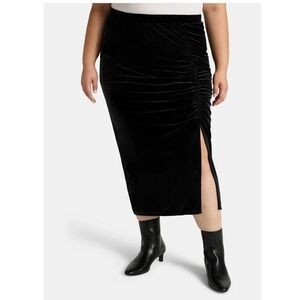 Terra & Sky Women's Plus Velvet Midi Skirt Size 4X Black